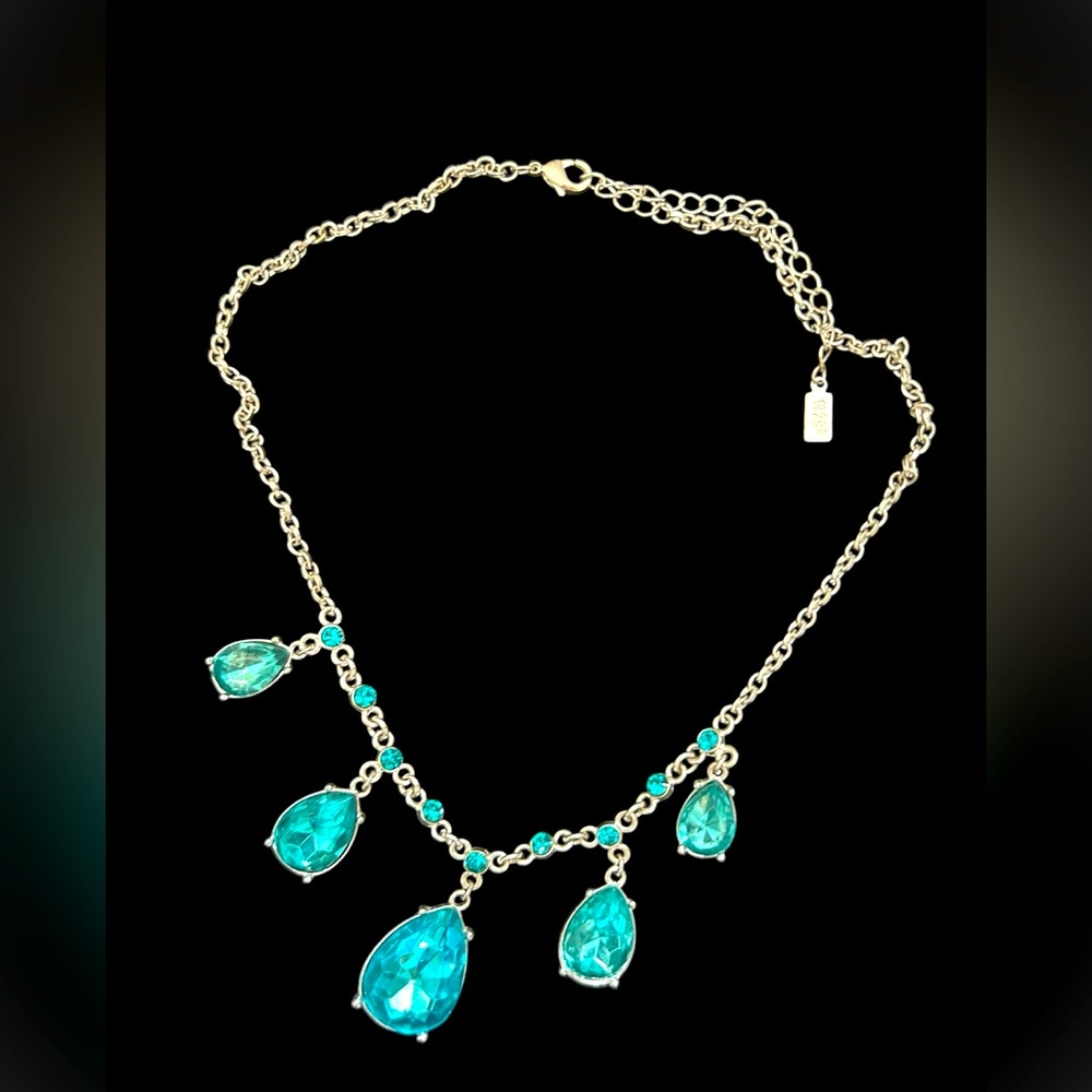 1928 silver statement necklace with blue crystal rhinestones